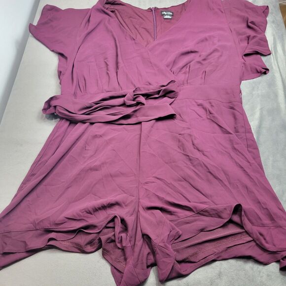 City Chic Pants - City Chic Plum Short Sleeve Wrap Romper With Tie Waist XL 22 Polyester Womens Fa